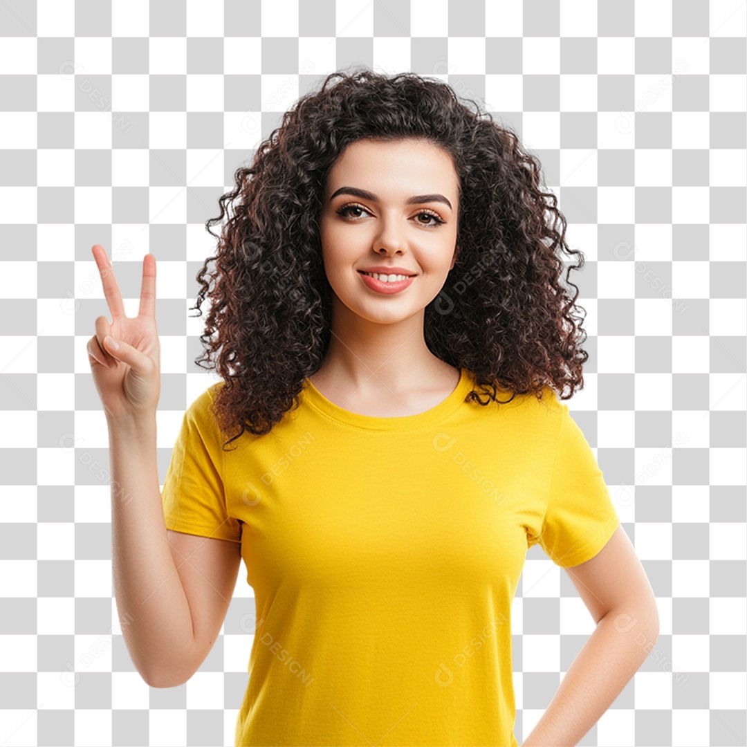 Mulher com Camisa Amarela PNG Transparente