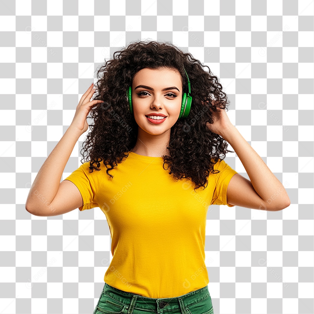 Mulher com Camisa Amarela PNG Transparente