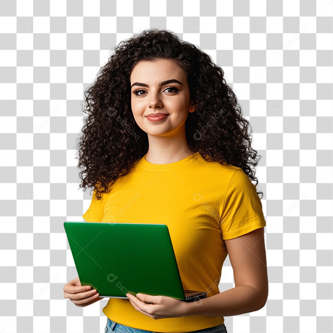 Mulher com Camisa Amarela PNG Transparente