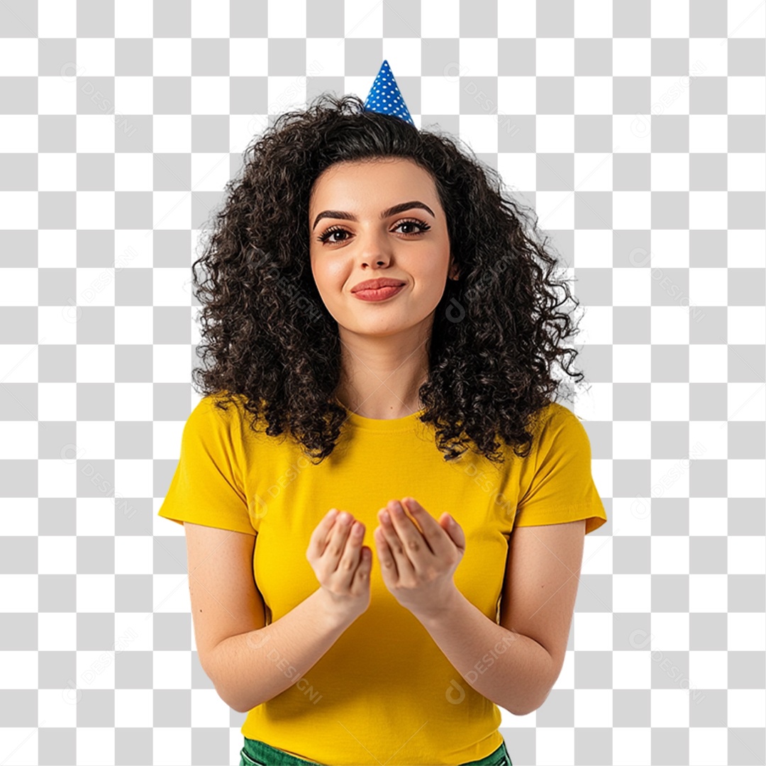 Mulher com Camisa Amarela PNG Transparente