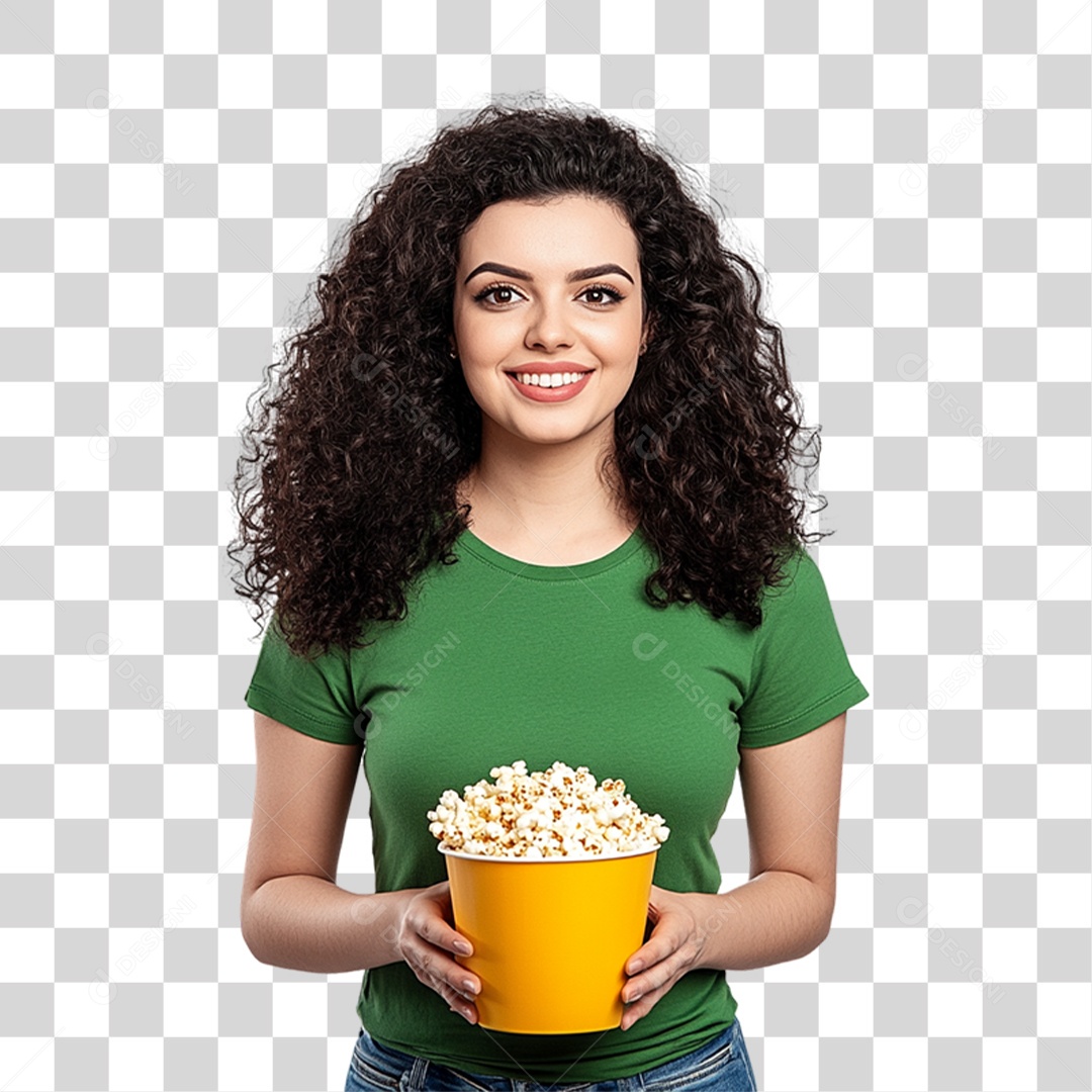 Mulher com Camisa Amarela PNG Transparente