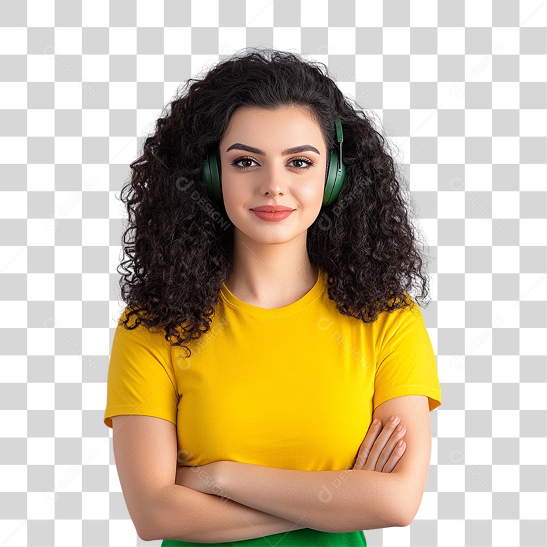 Mulher com Camisa Amarela PNG Transparente