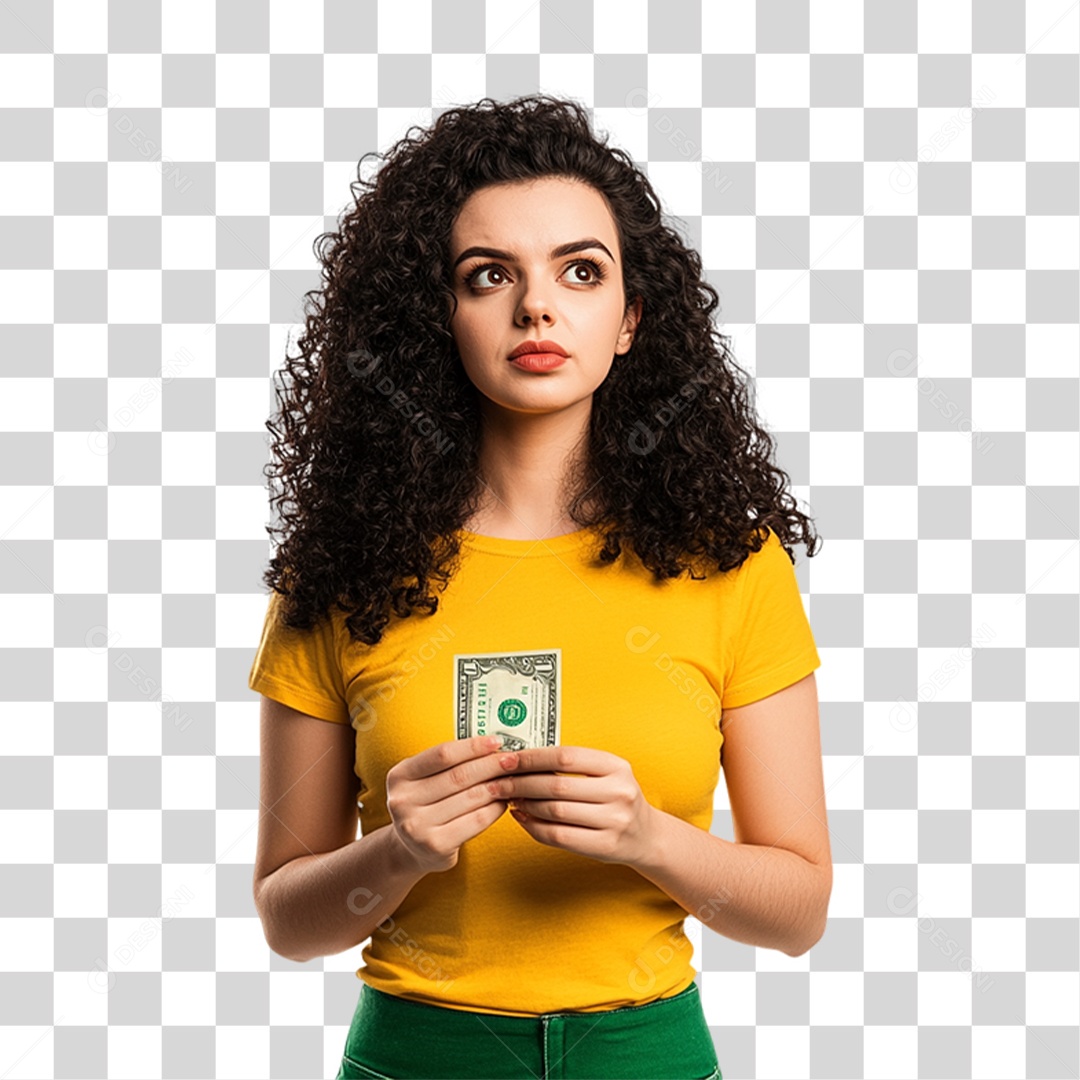 Mulher com Camisa Amarela PNG Transparente