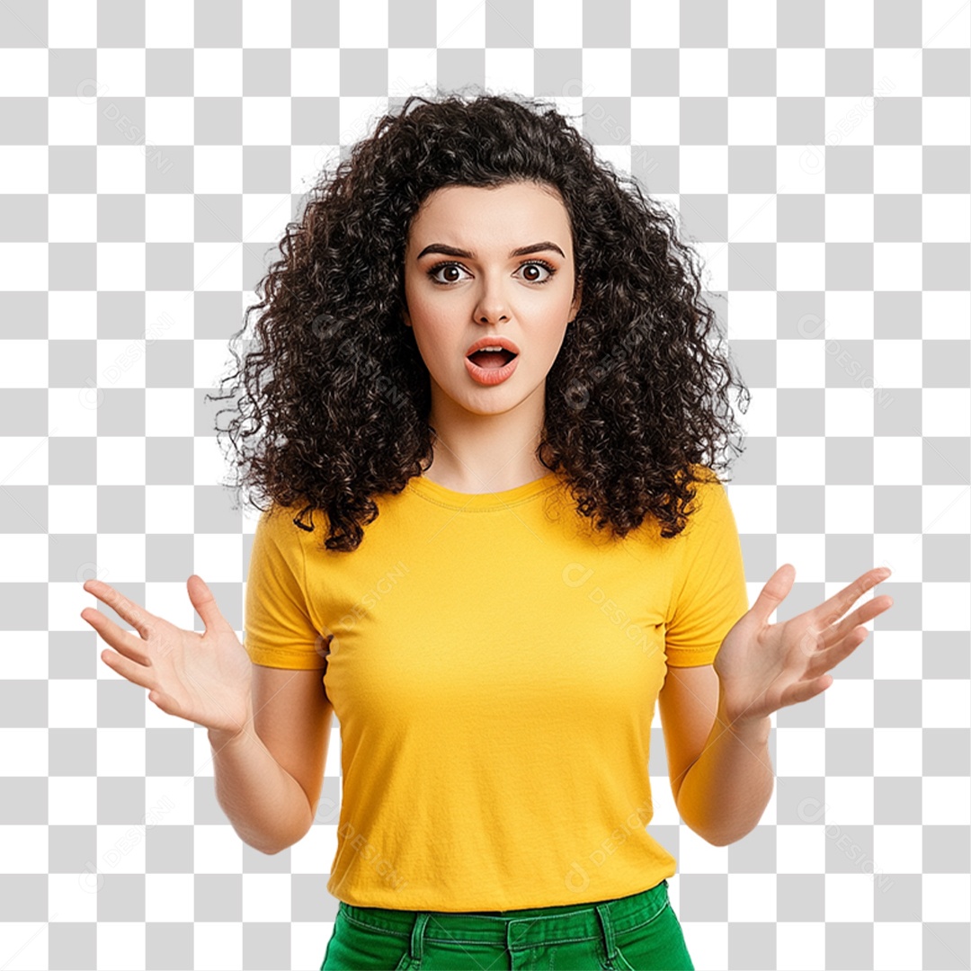 Mulher com Camisa Amarela PNG Transparente