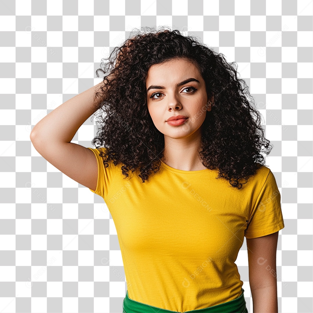 Mulher com Camisa Amarela PNG Transparente