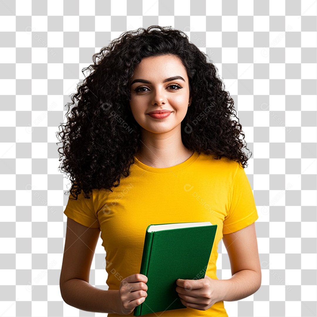 Mulher com Camisa Amarela PNG Transparente