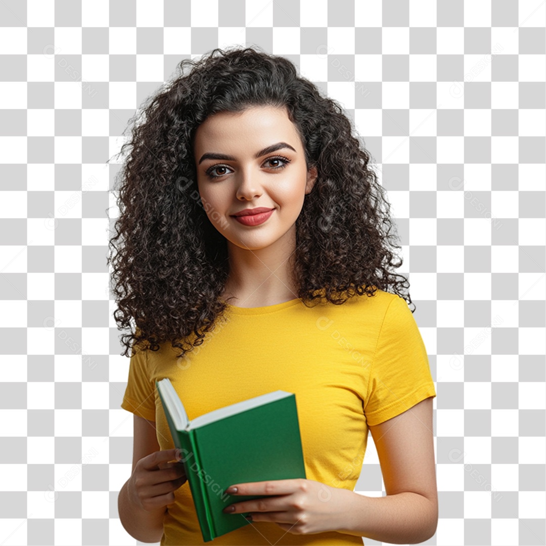 Mulher com Camisa Amarela PNG Transparente