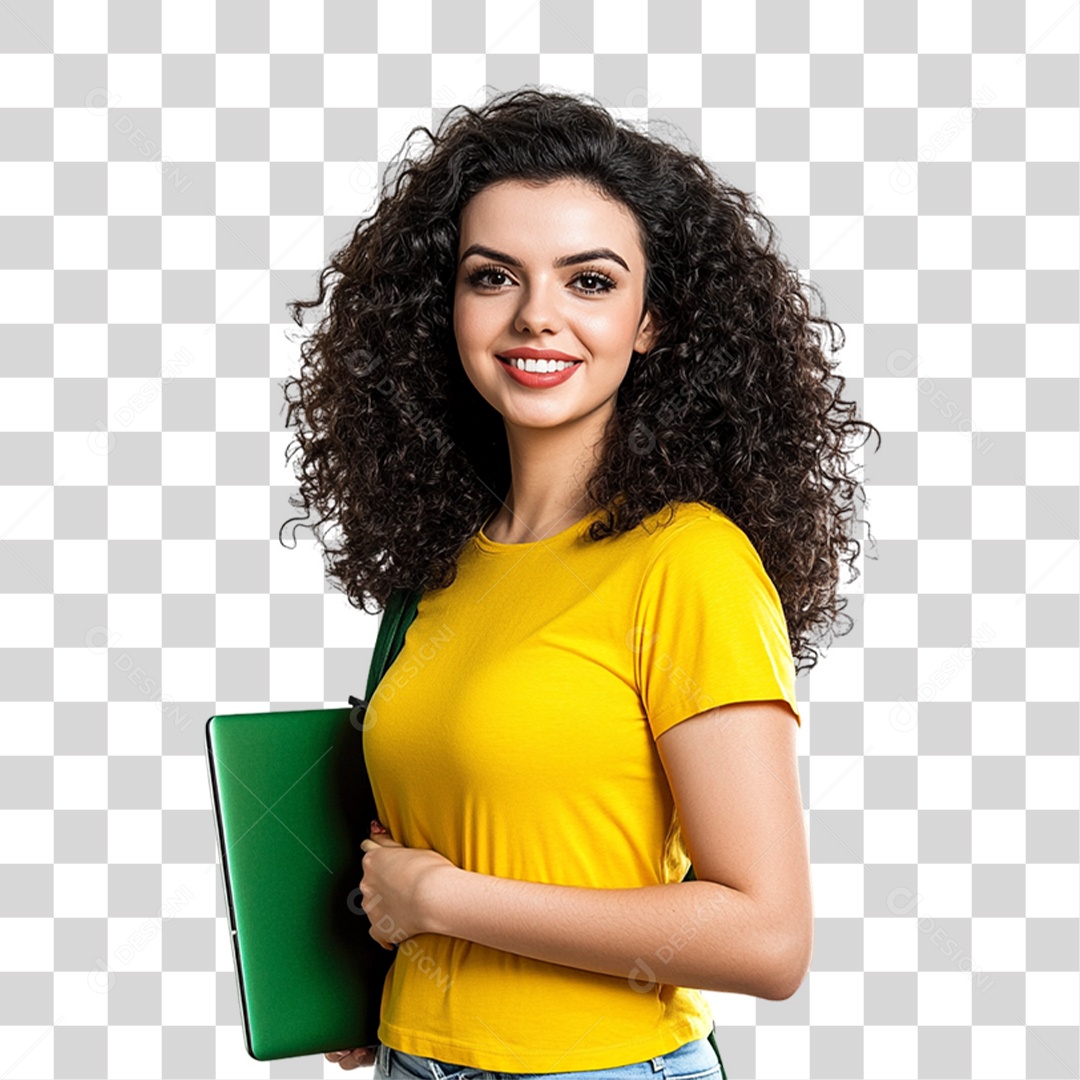 Mulher com Camisa Amarela PNG Transparente