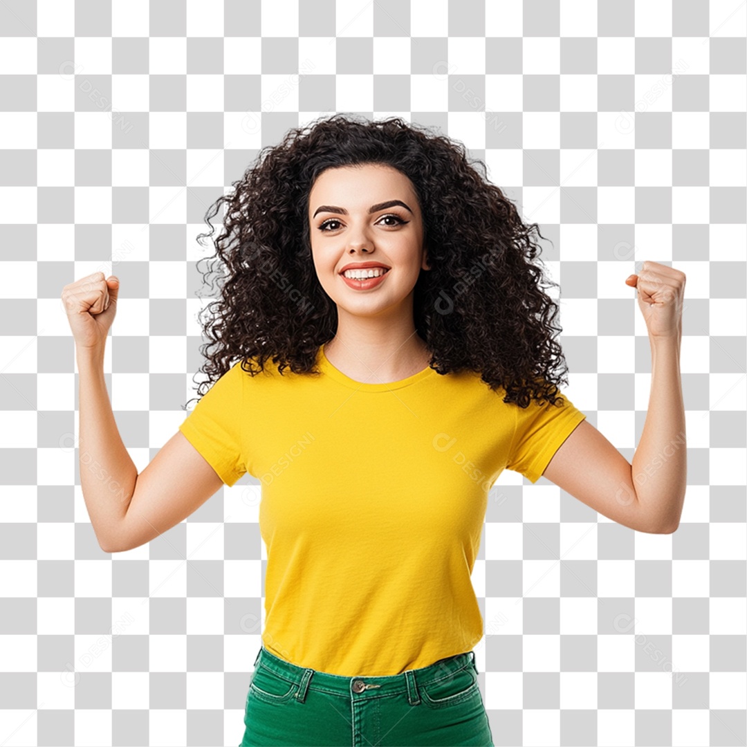 Mulher com Camisa Amarela PNG Transparente