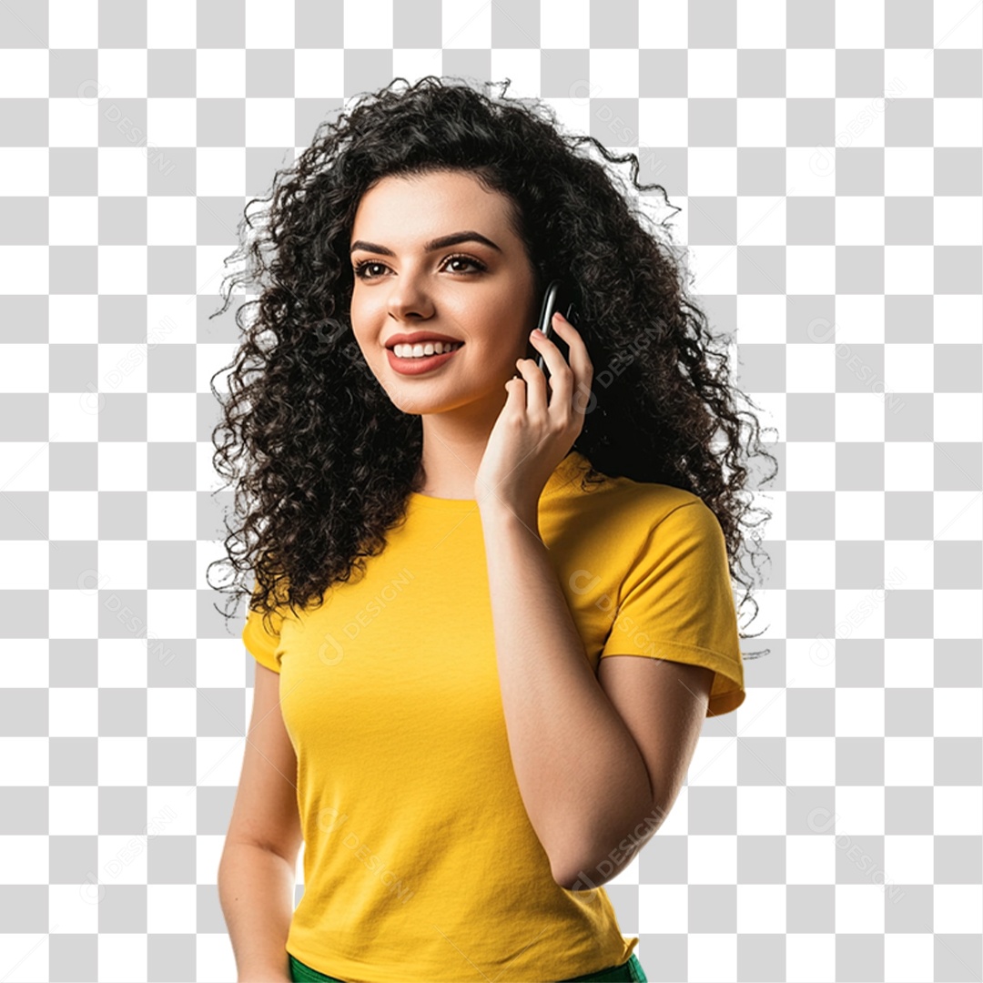 Mulher com Camisa Amarela PNG Transparente