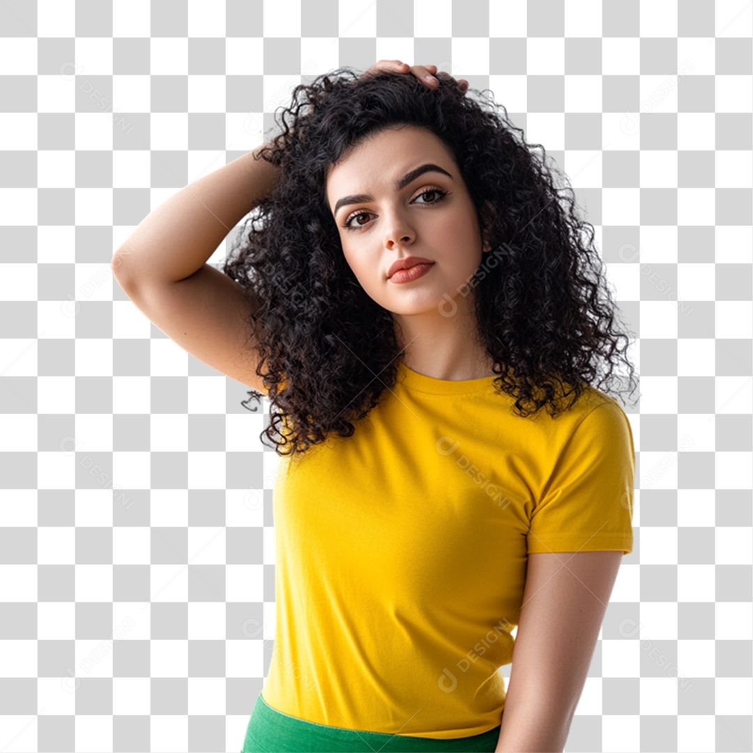 Mulher com Camisa Amarela PNG Transparente