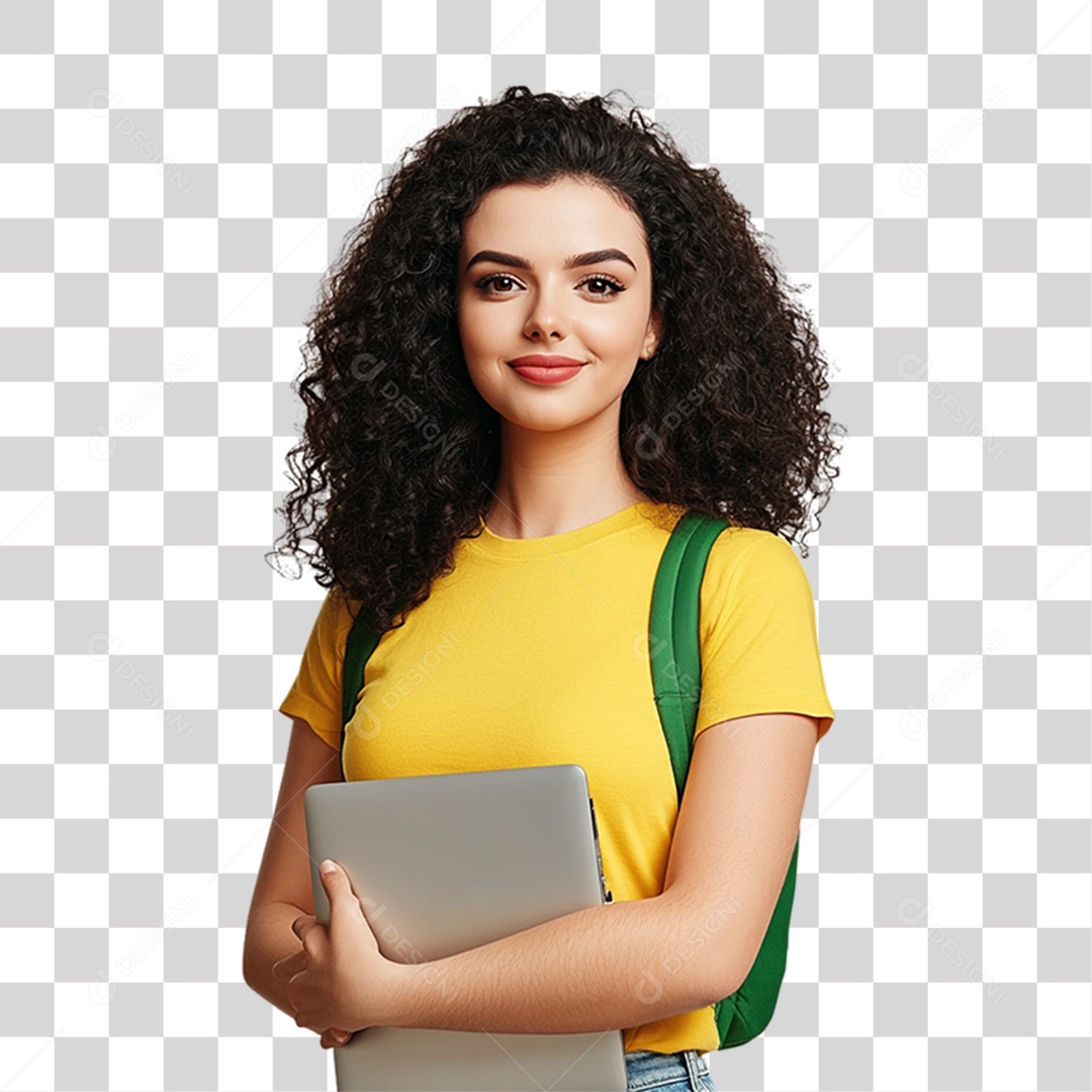 Mulher com Camisa Amarela PNG Transparente