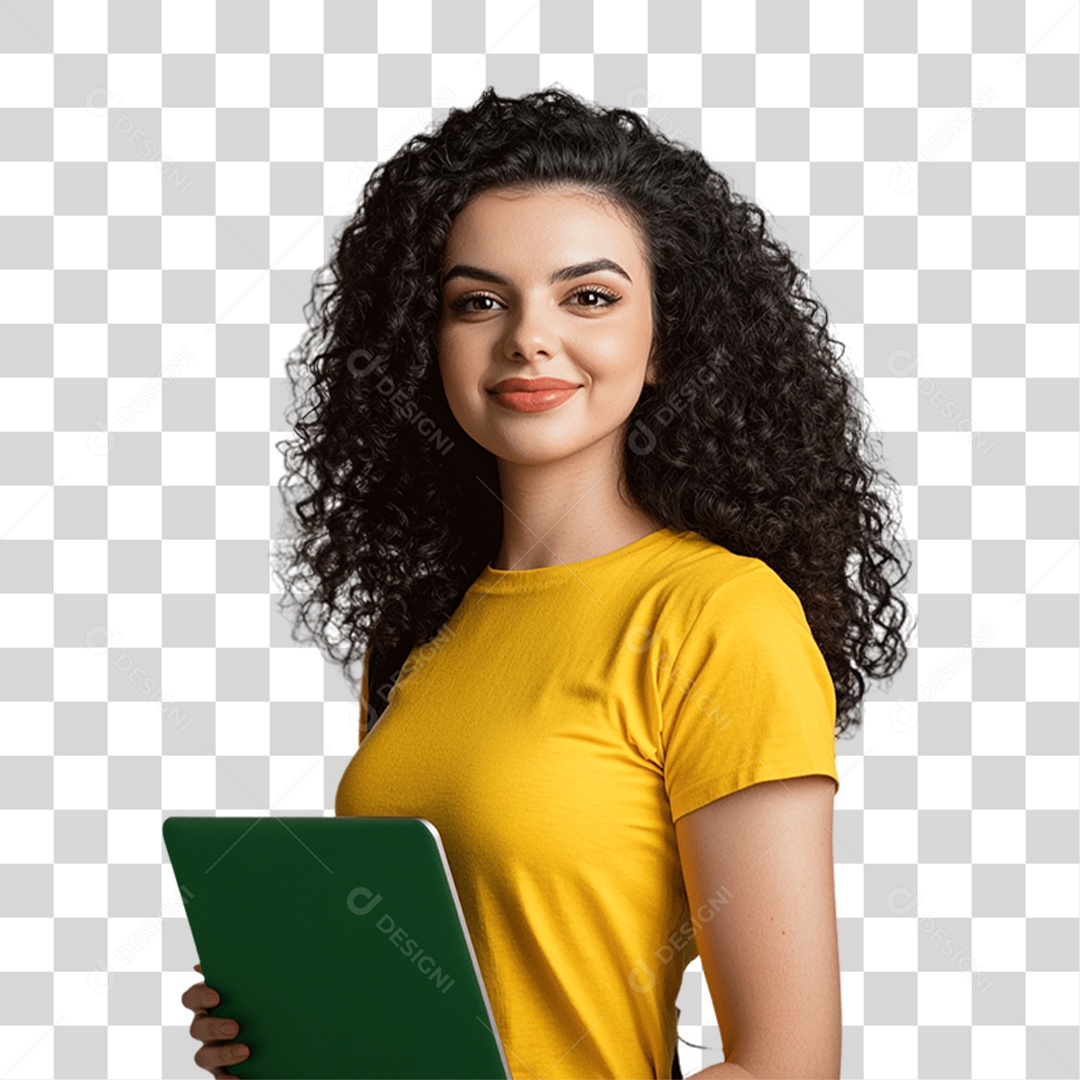 Mulher com Camisa Amarela PNG Transparente