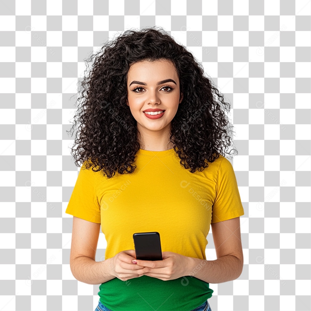 Mulher com Camisa Amarela PNG Transparente