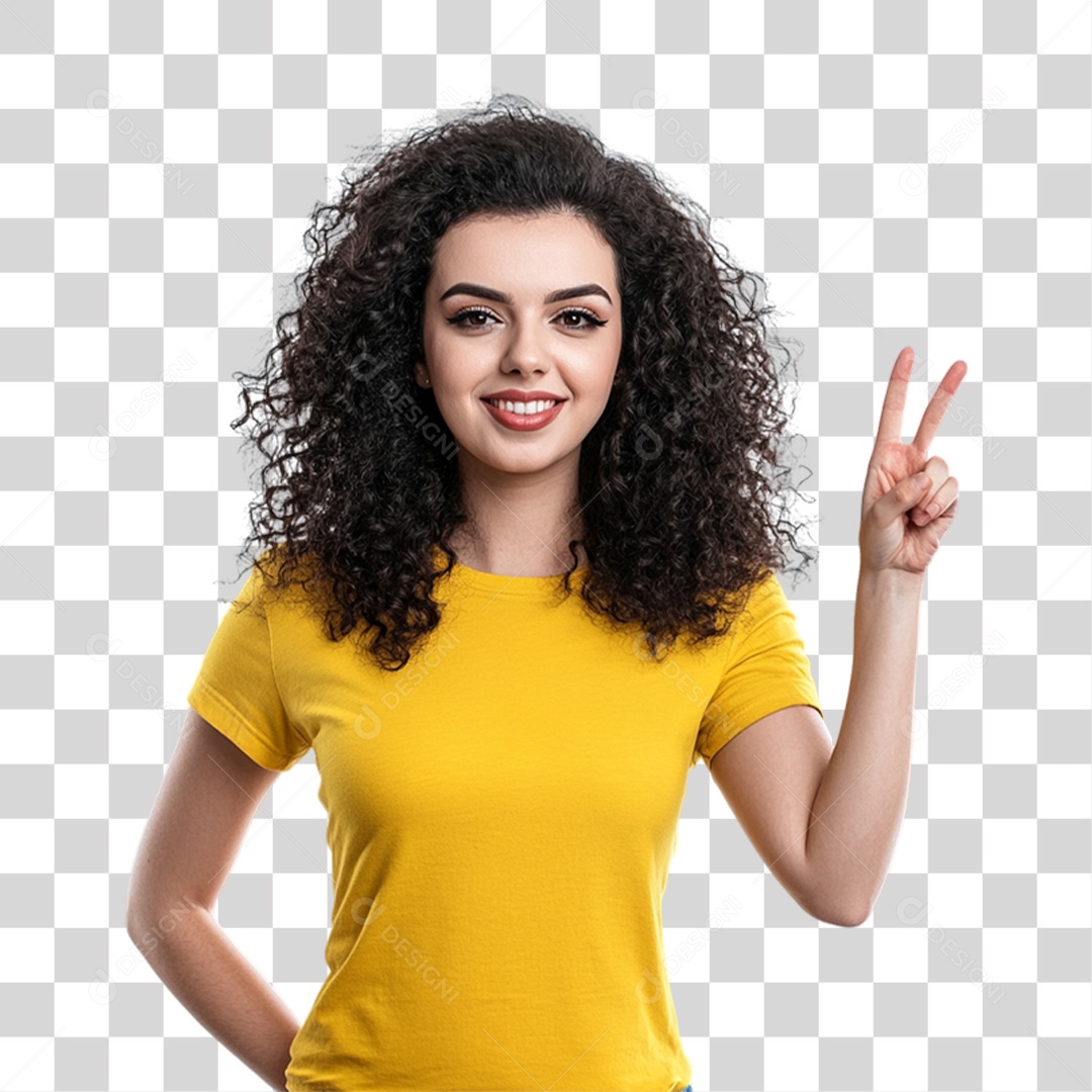 Mulher com Camisa Amarela PNG Transparente