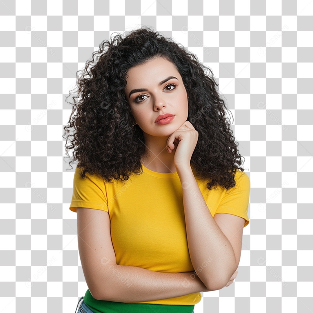 Mulher com Camisa Amarela PNG Transparente