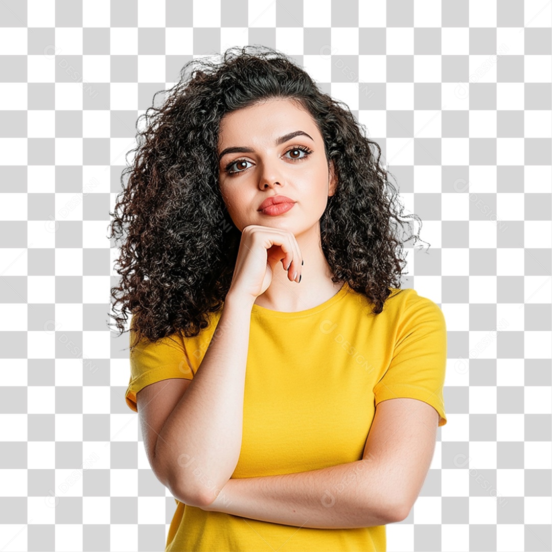 Mulher com Camisa Amarela PNG Transparente