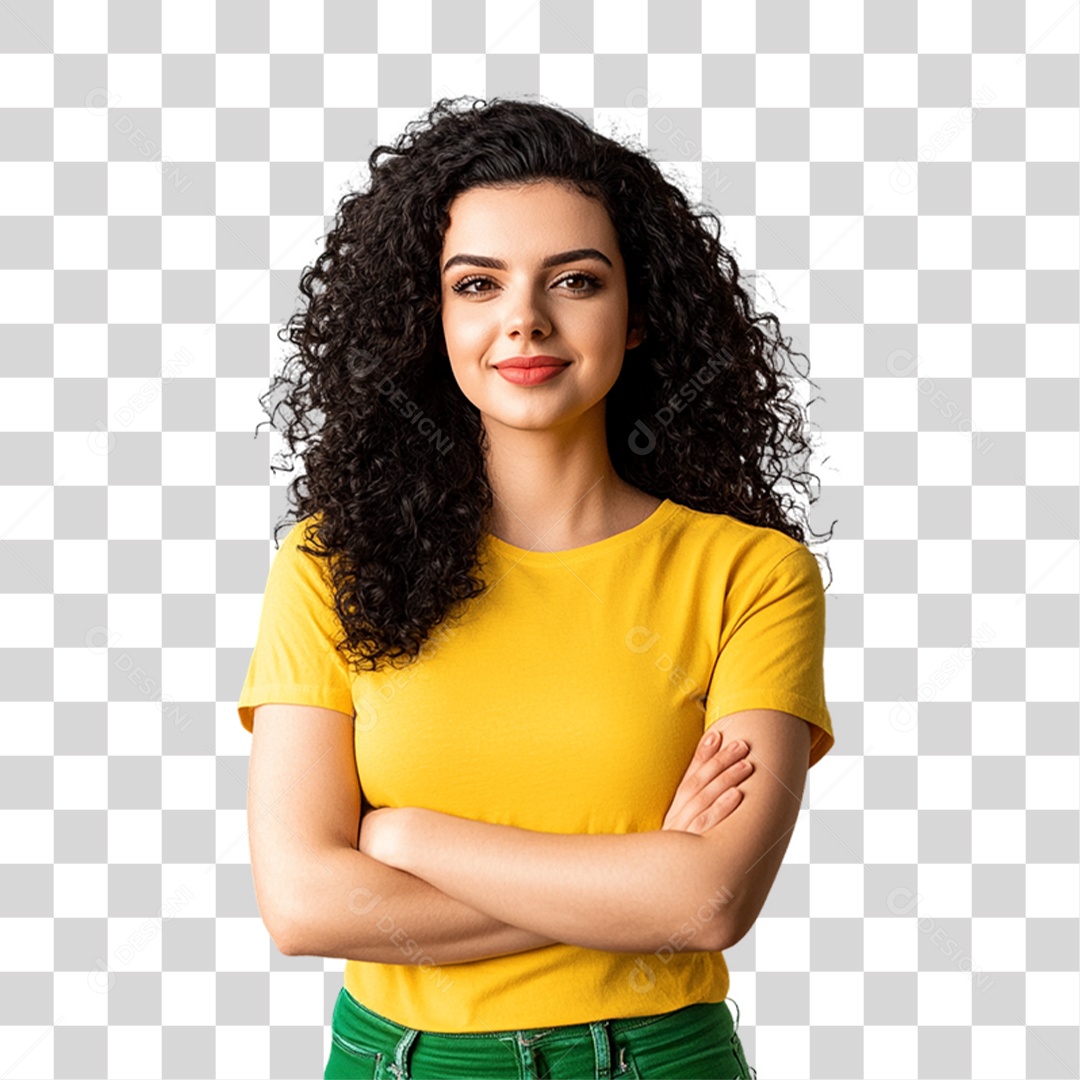 Mulher com Camisa Amarela PNG Transparente