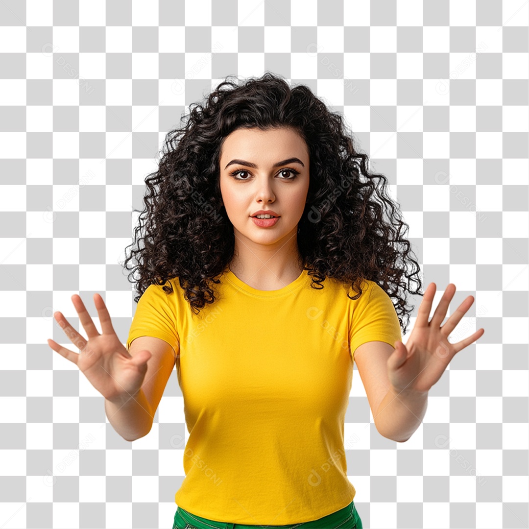 Mulher com Camisa Amarela PNG Transparente