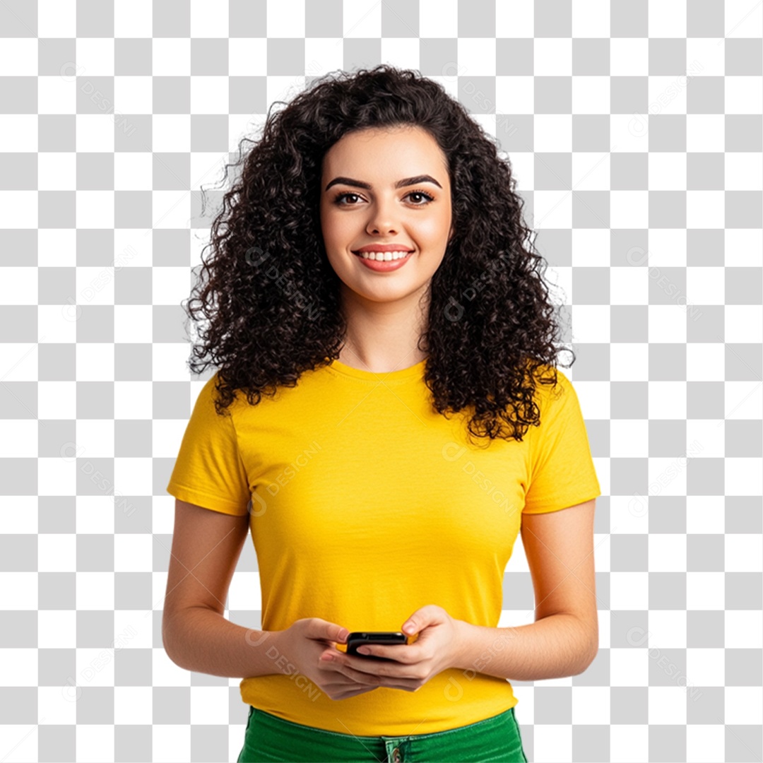 Mulher com Camisa Amarela PNG Transparente