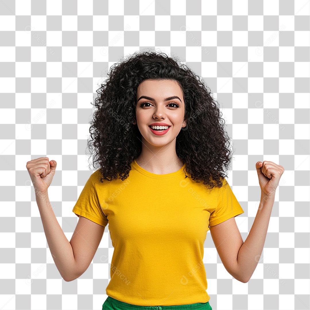 Mulher com Camisa Amarela PNG Transparente