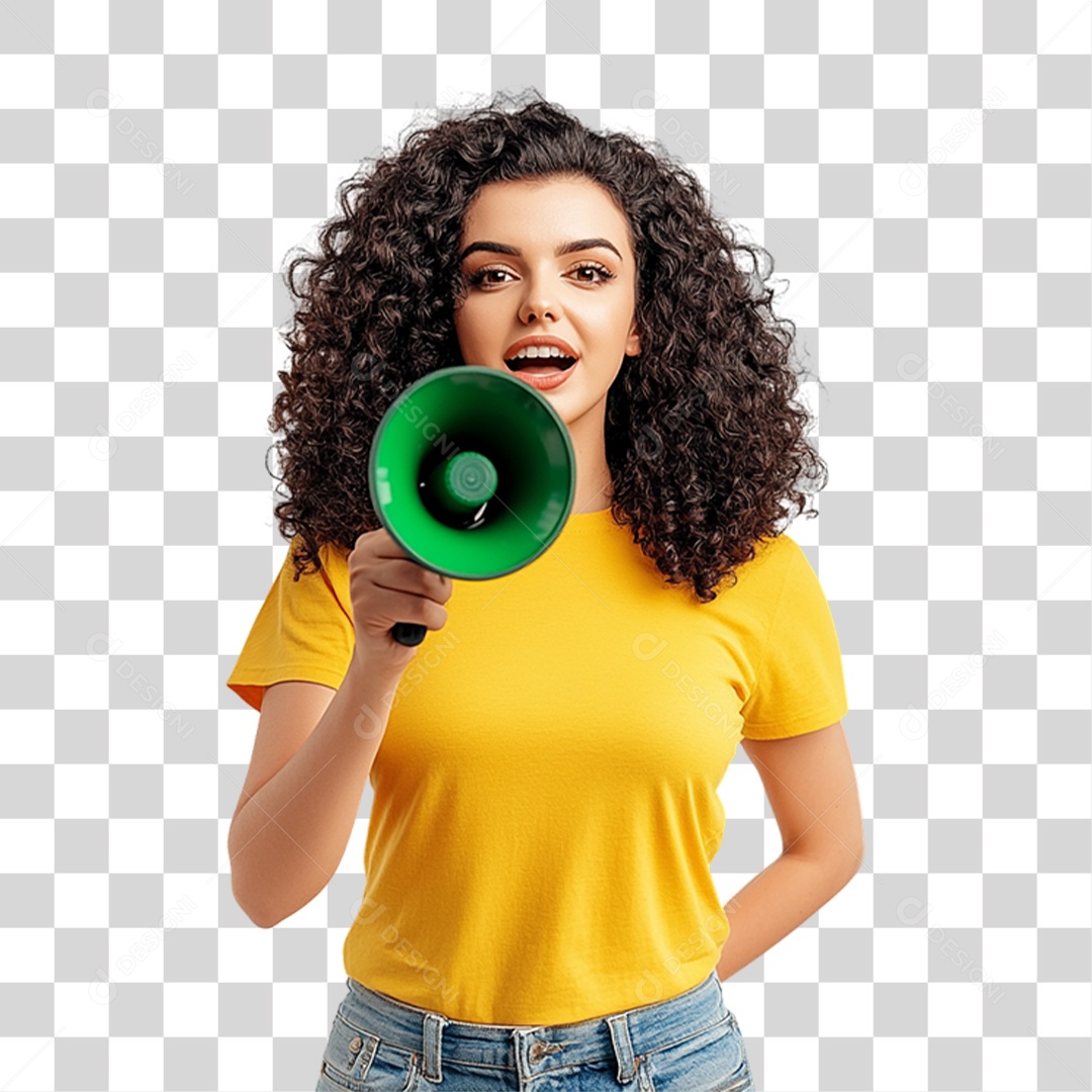 Mulher com Camisa Amarela PNG Transparente