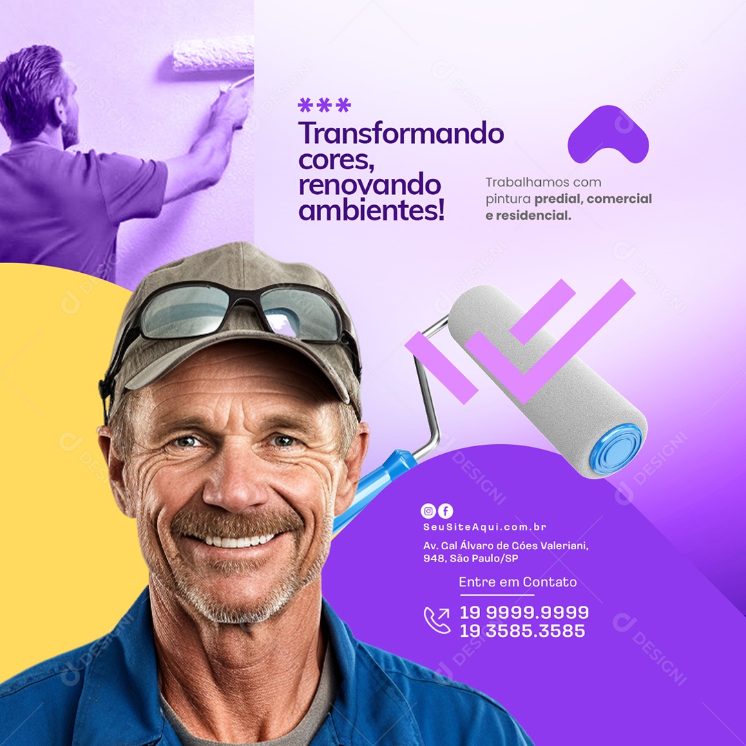 Pintor Transformando Cores Renovando Ambientes Social Media PSD Editável