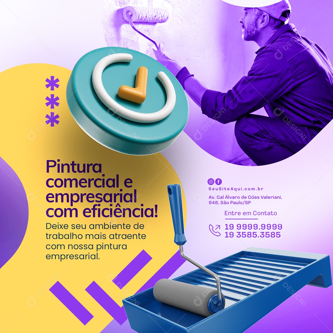 Pintor Pintura Comercial e Empresarial com Eficiência Social Media PSD Editável