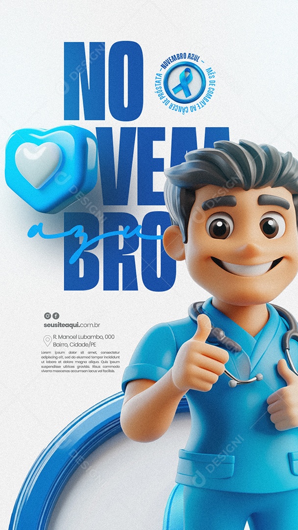 Story Novembro Azul Mês da Prevenção Contra o Câncer de Próstata Social Media PSD Editável