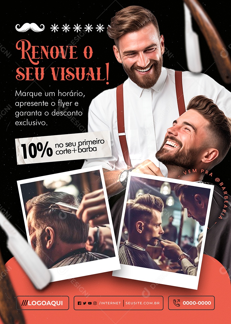Flyer Barbearia Renove o Seu Visual Social Media PSD Editável