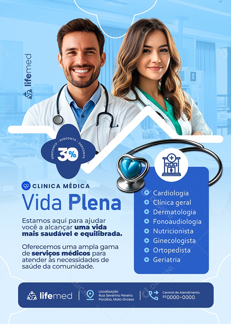 Flyer Clínica Médica Vida Plena Social Media PSD Editável