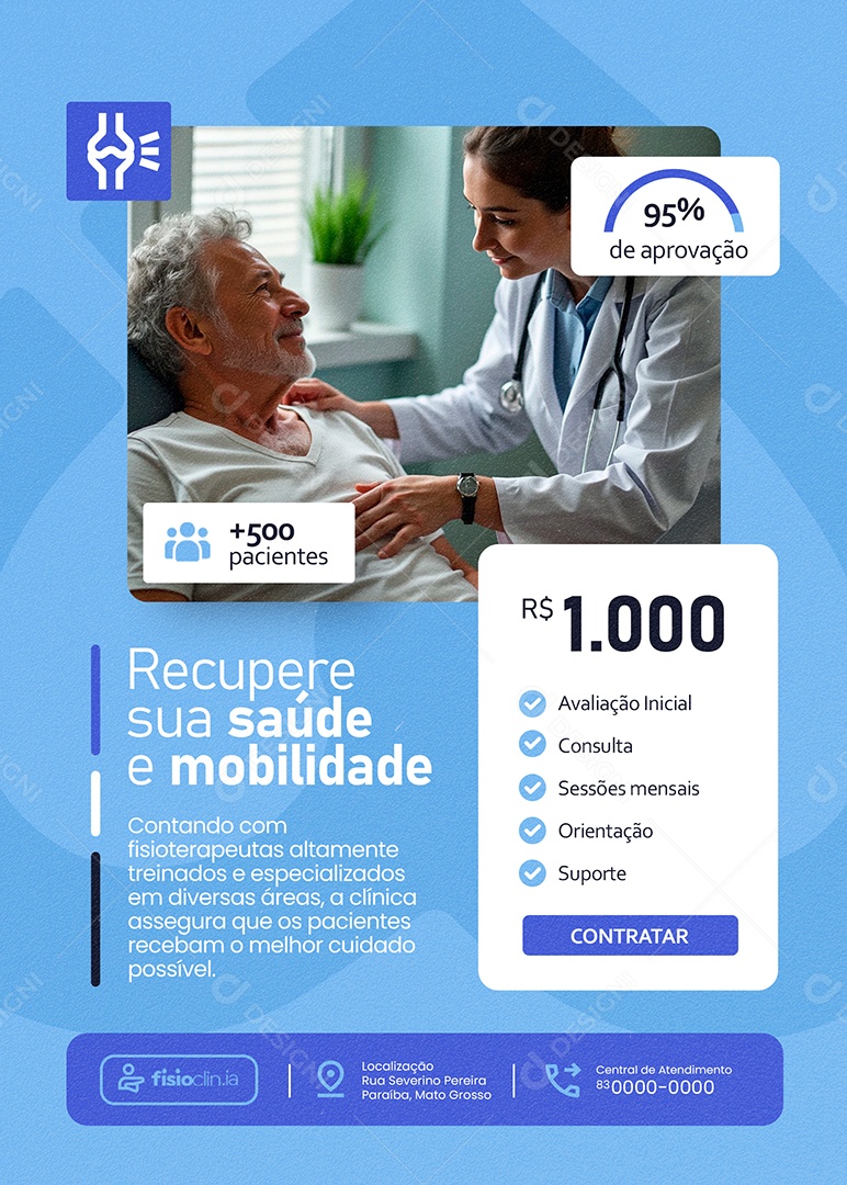 Flyer Fisioterapia Recupere sua Saúde Social Media PSD Editável
