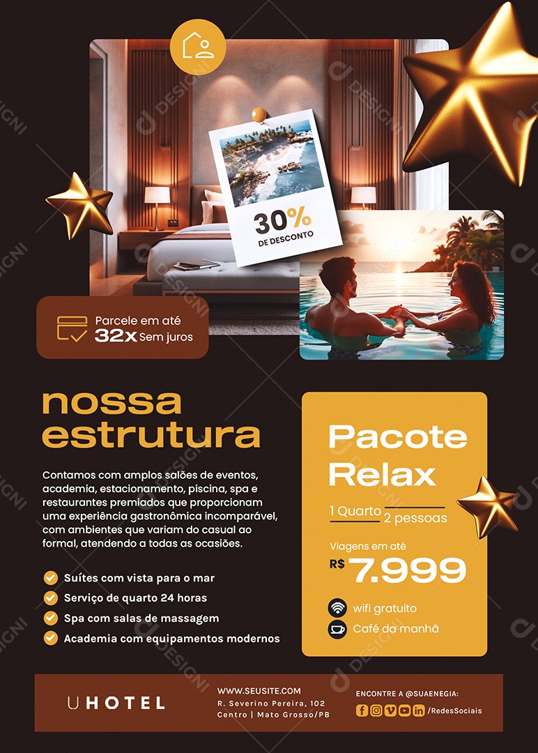 Flyer Hotel Pacote Relax Social Media PSD Editável