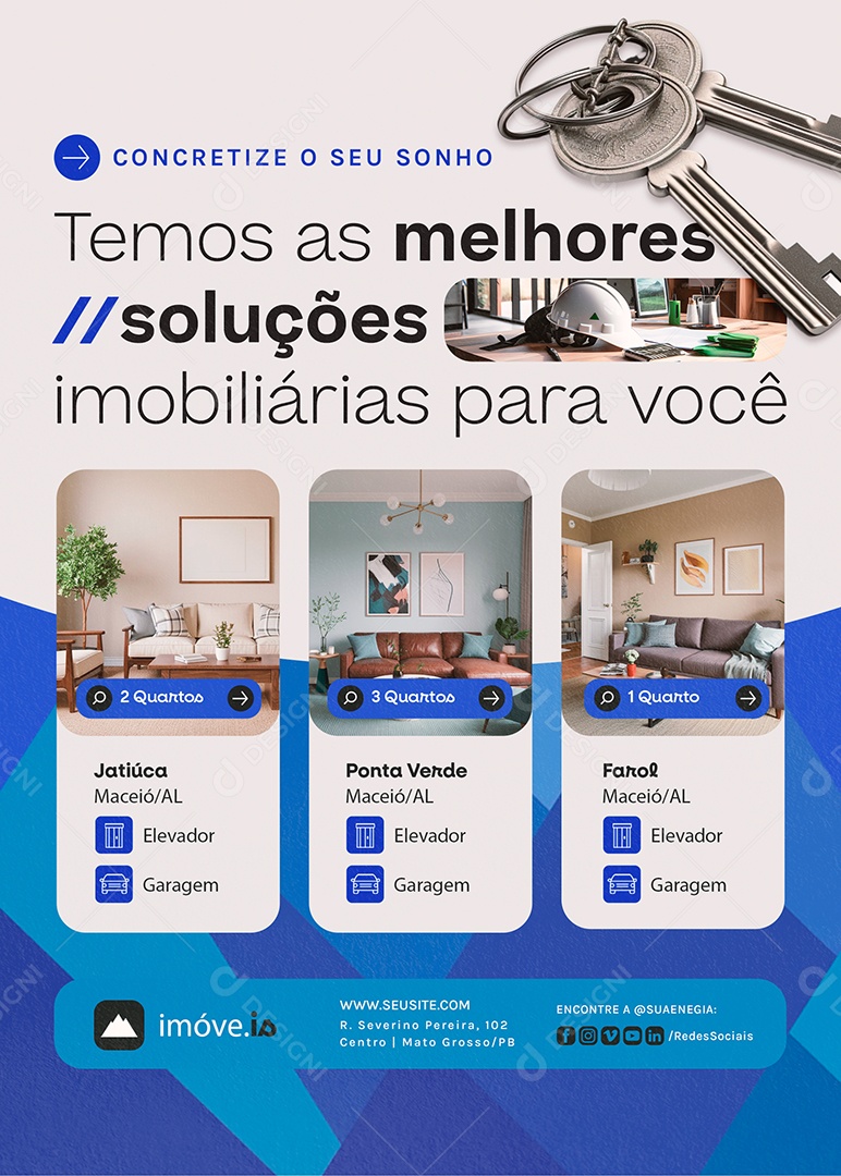 Flyer Imobiliária Temos as Melhores Soluções Social Media PSD Editável
