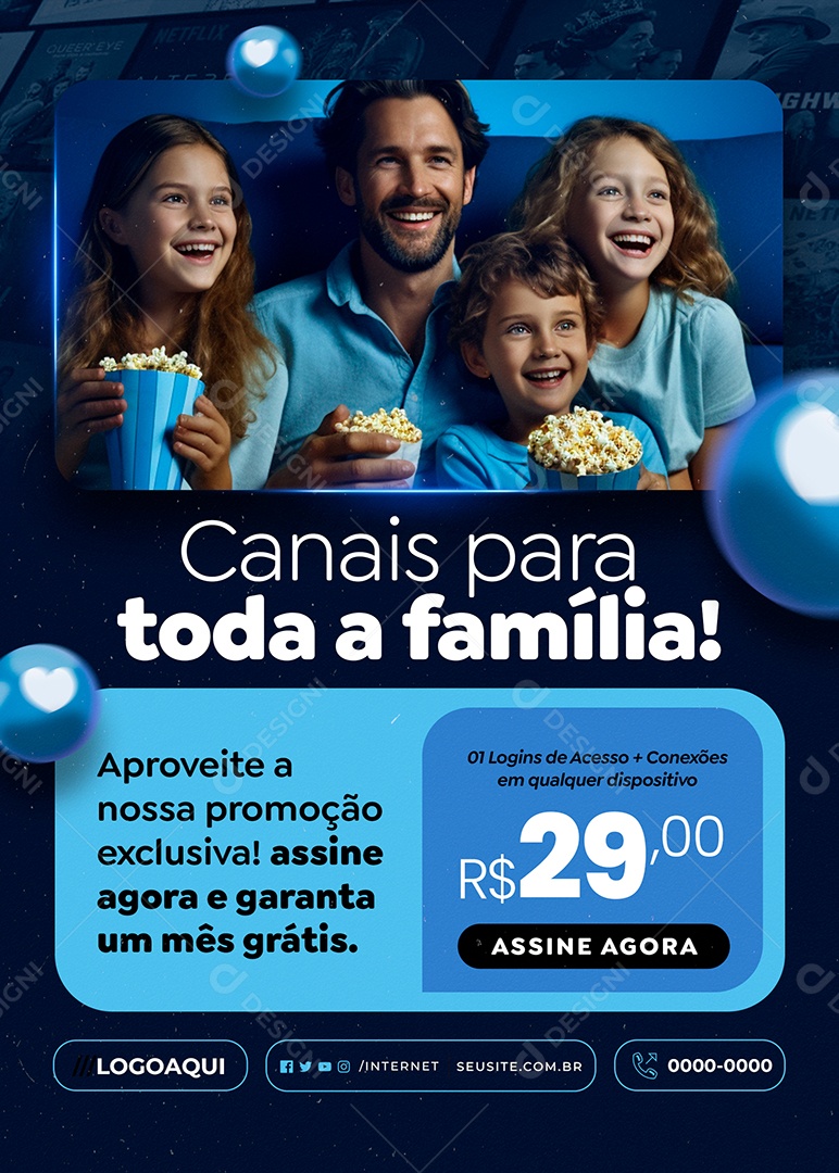 Flyer IPTV Canais para Toda a Família Social Media PSD Editável