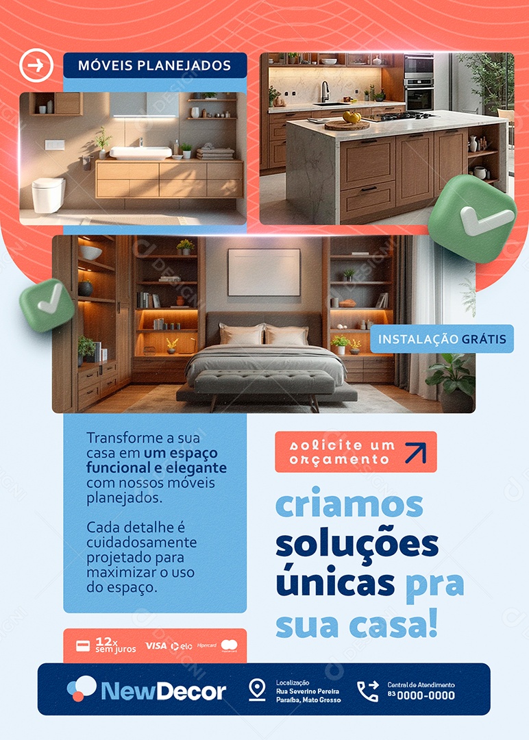 Flyer Móveis Planejados Criamos Soluções Únicas Pra sua Casa Social Media PSD Editável