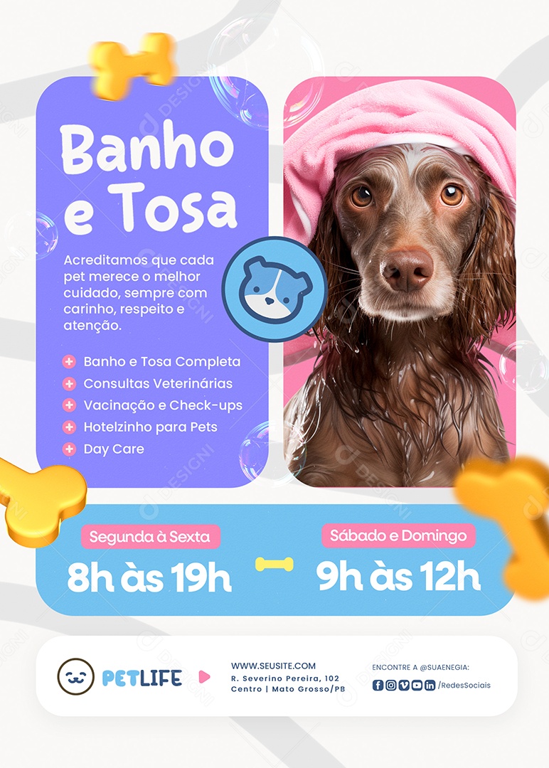 Flyer Petshop Banho e Tosa Social Media PSD Editável