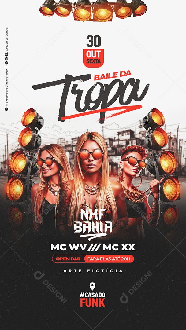 Flyer Funk Neon Social Baile da Tropa Media PSD Editável