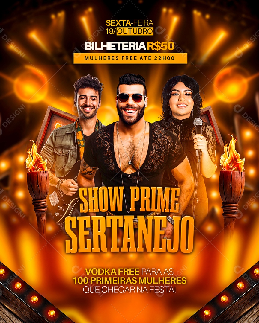 Flyer Show Prime Sertanejo Social Media PSD Editável