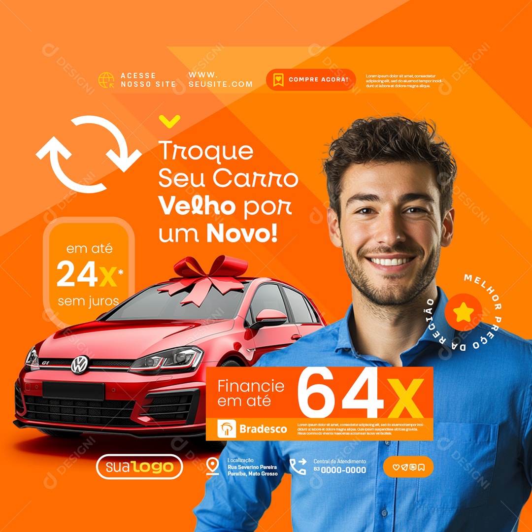 Concessionária Motos Carros Troque seu Carro Velho por Um Novo Social Media PSD Editável