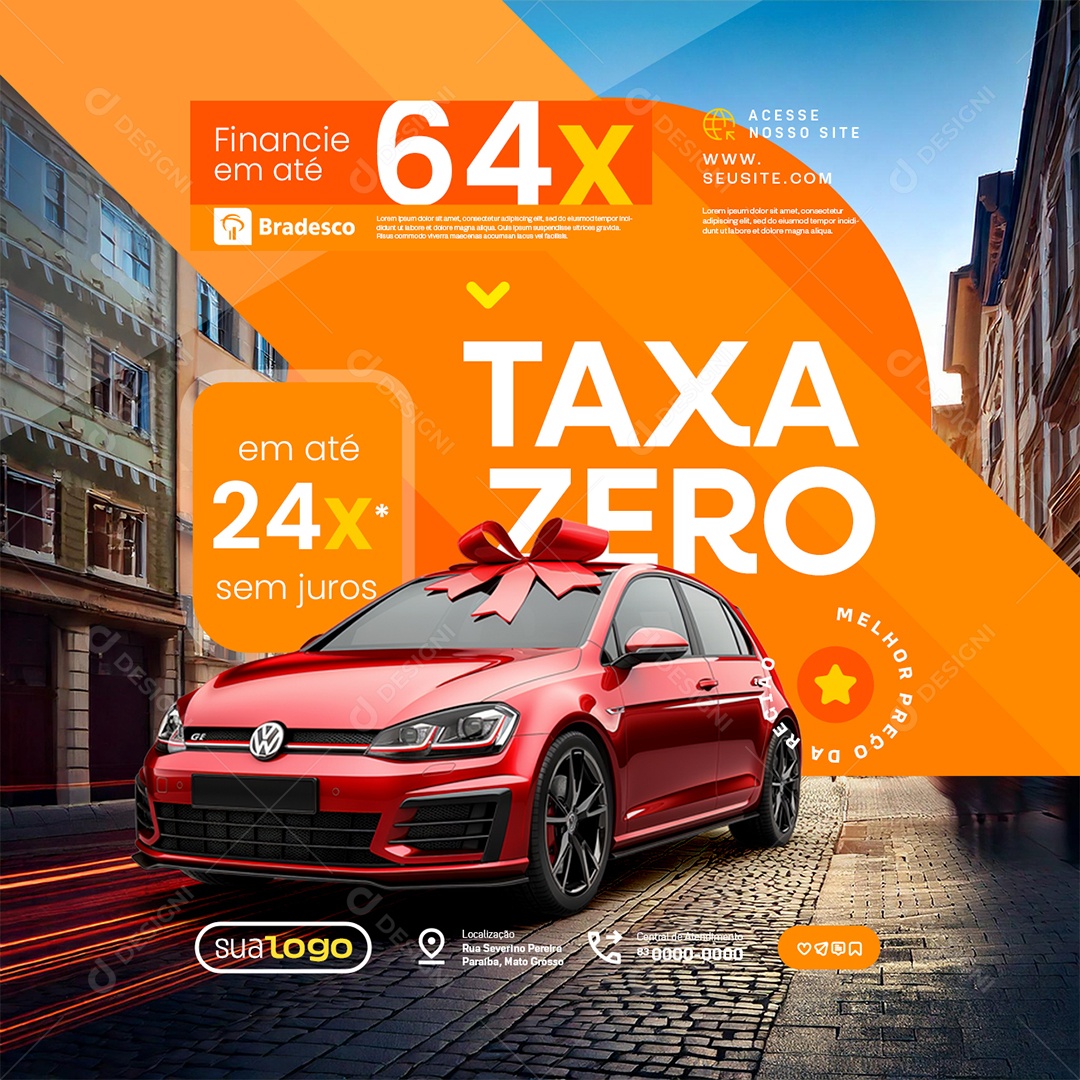 Concessionária Motos Carros Taxa Zero Social Media PSD Editável