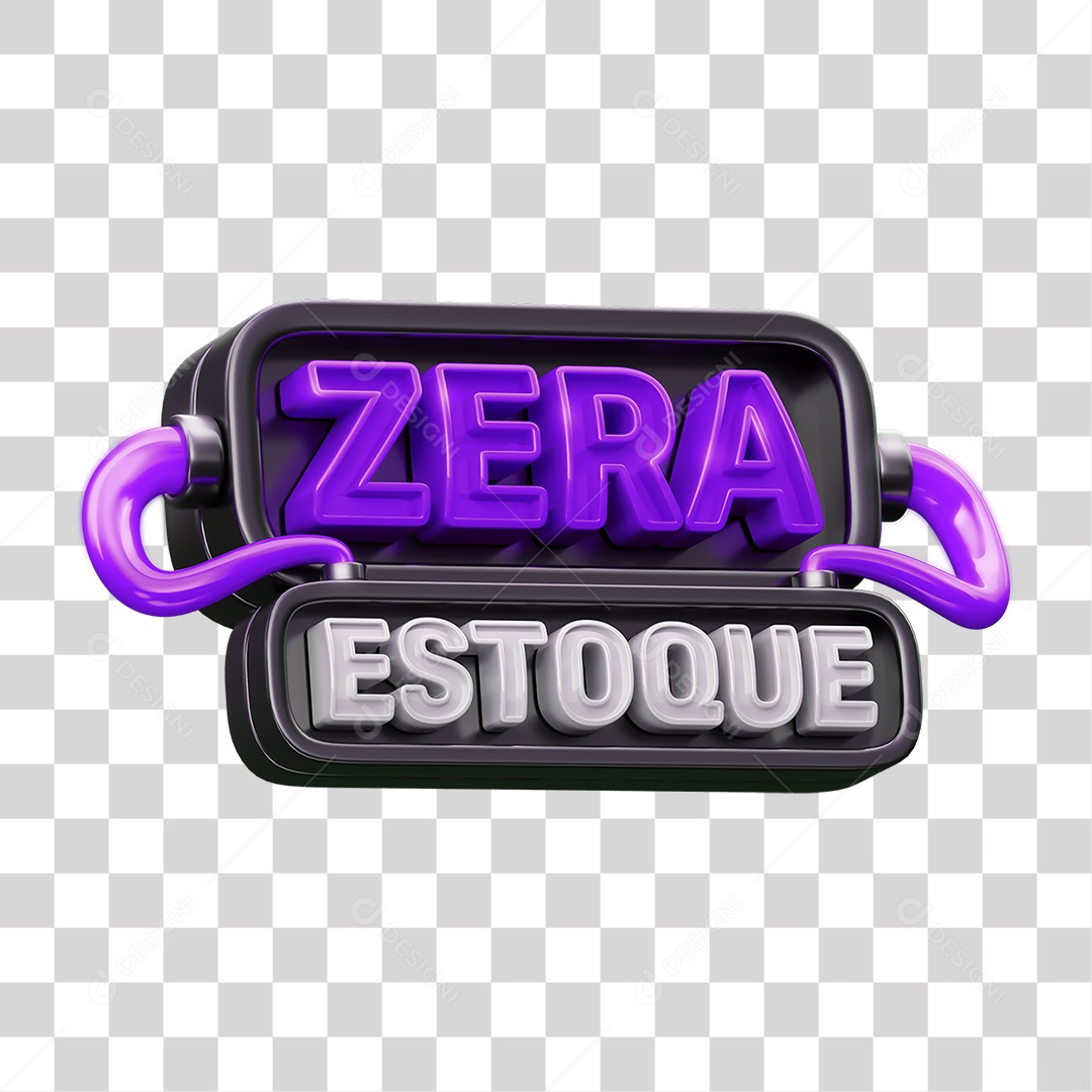 Zera Estoque Selo 3D Roxo para Composição PNG Transparente