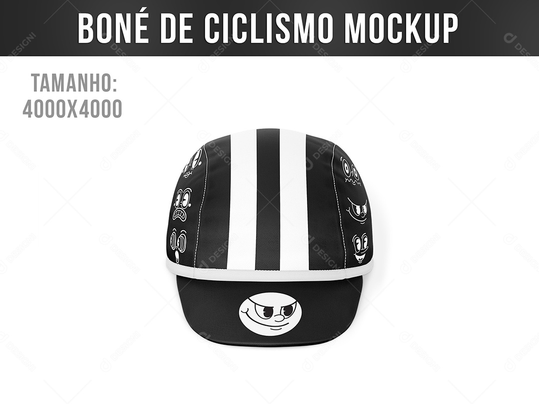 Mockup De Boné Preto Com Listra Branca PSD Editável