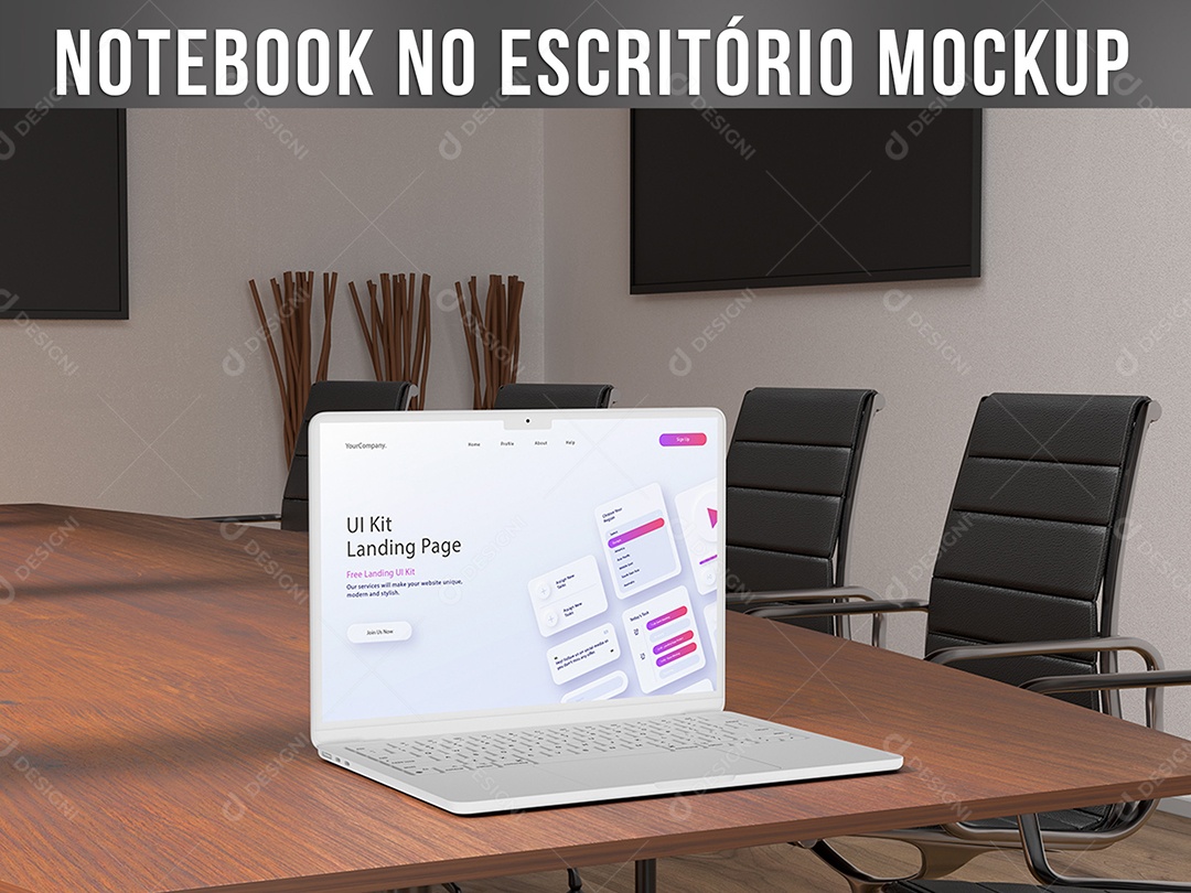 Mockup Notebook No Escritório PSD Editável