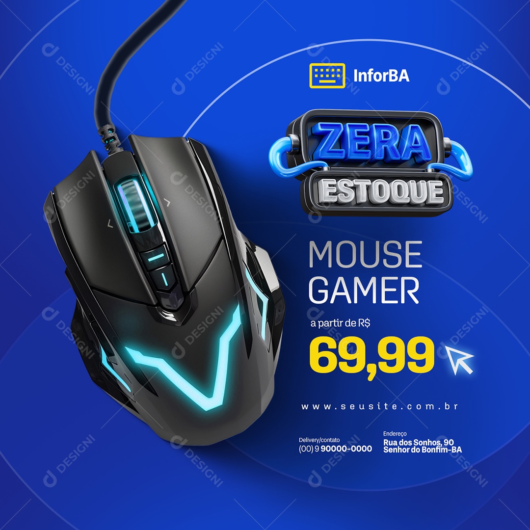 Zera Estoque Loja de Eletrônicos Mouse Gamer Social Media PSD Editável