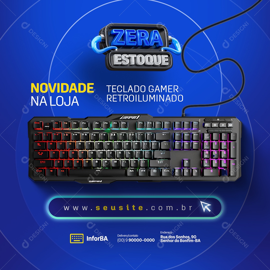 Zera Estoque Loja de Eletrônicos Teclado Gamer Social Media PSD Editável