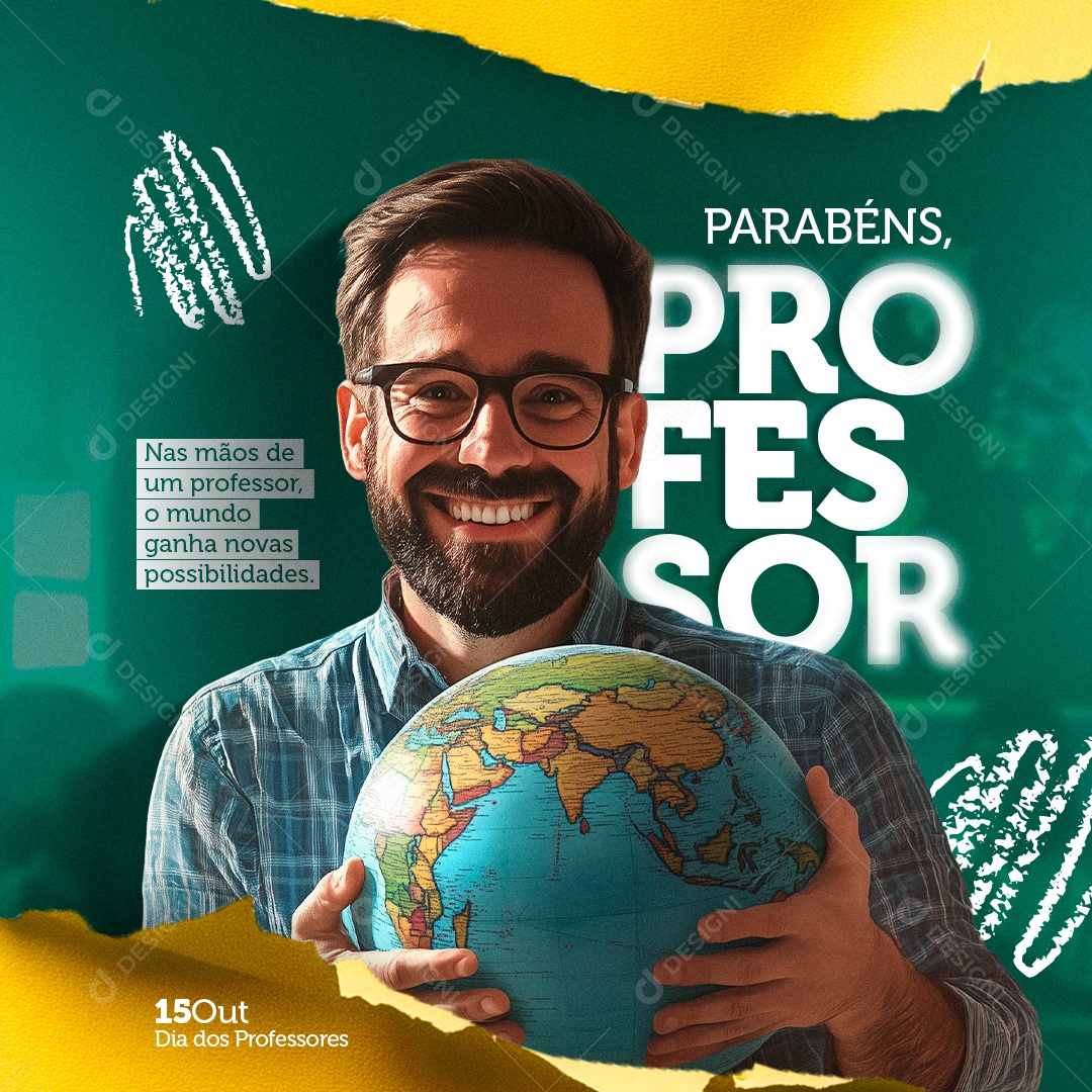 Dia do Professor 15 de Outubro Parabéns Social Media PSD Editável