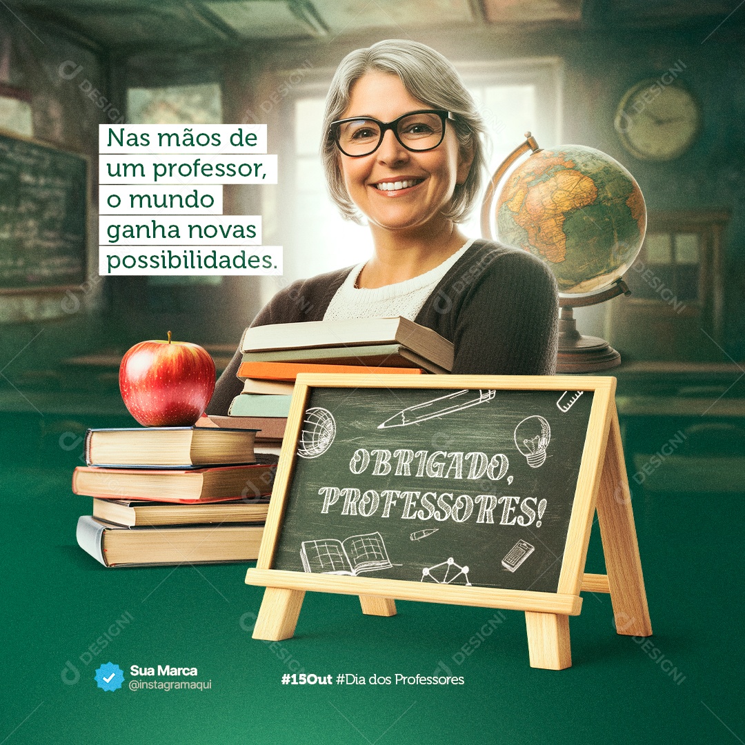 Dia do Professor 15 de Outubro Parabéns Social Media PSD Editável