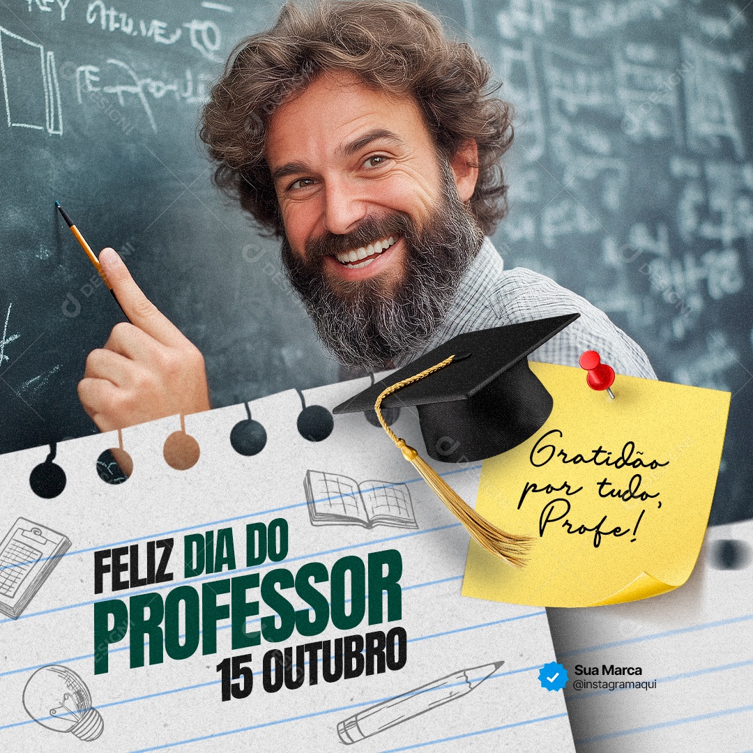 Dia do Professor 15 de Outubro Parabéns Social Media PSD Editável