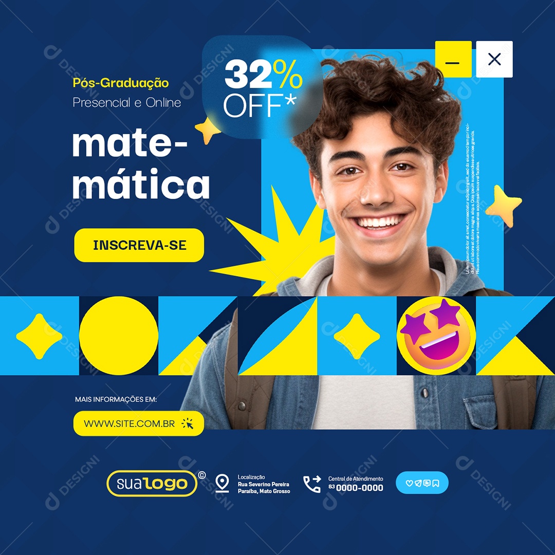 Faculdade Pós Graduação Matemáica Social Media PSD Editável